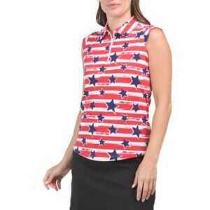 IBKUL RED/WHITE/BLUE Upf 50 Plus Printed Sleeveless Zip Polo